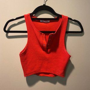 Red button up crop top